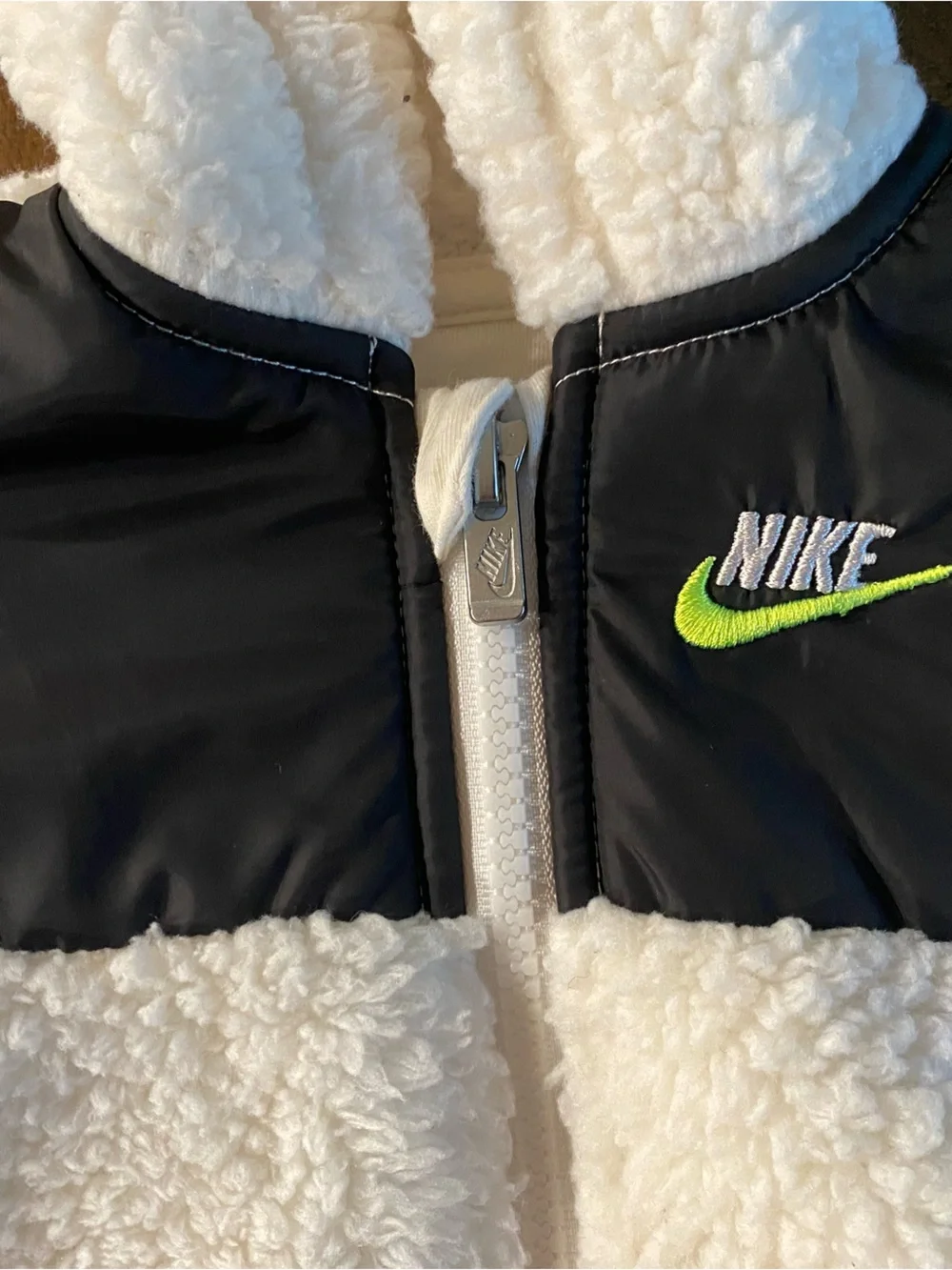 Nike Cream Sherpa Hooded Snowsuit with Black Chest Panel